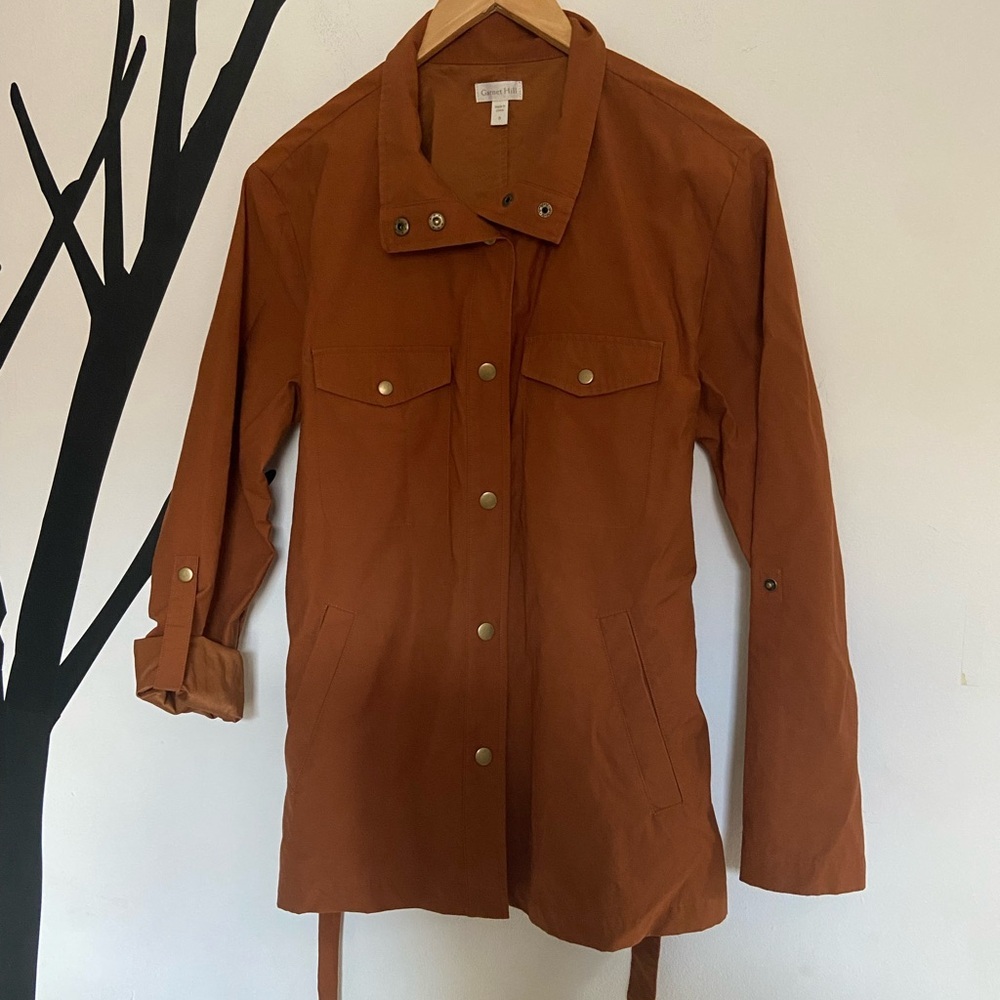 Garnet Hill short belted trench camel brown - Picture 4 of 9